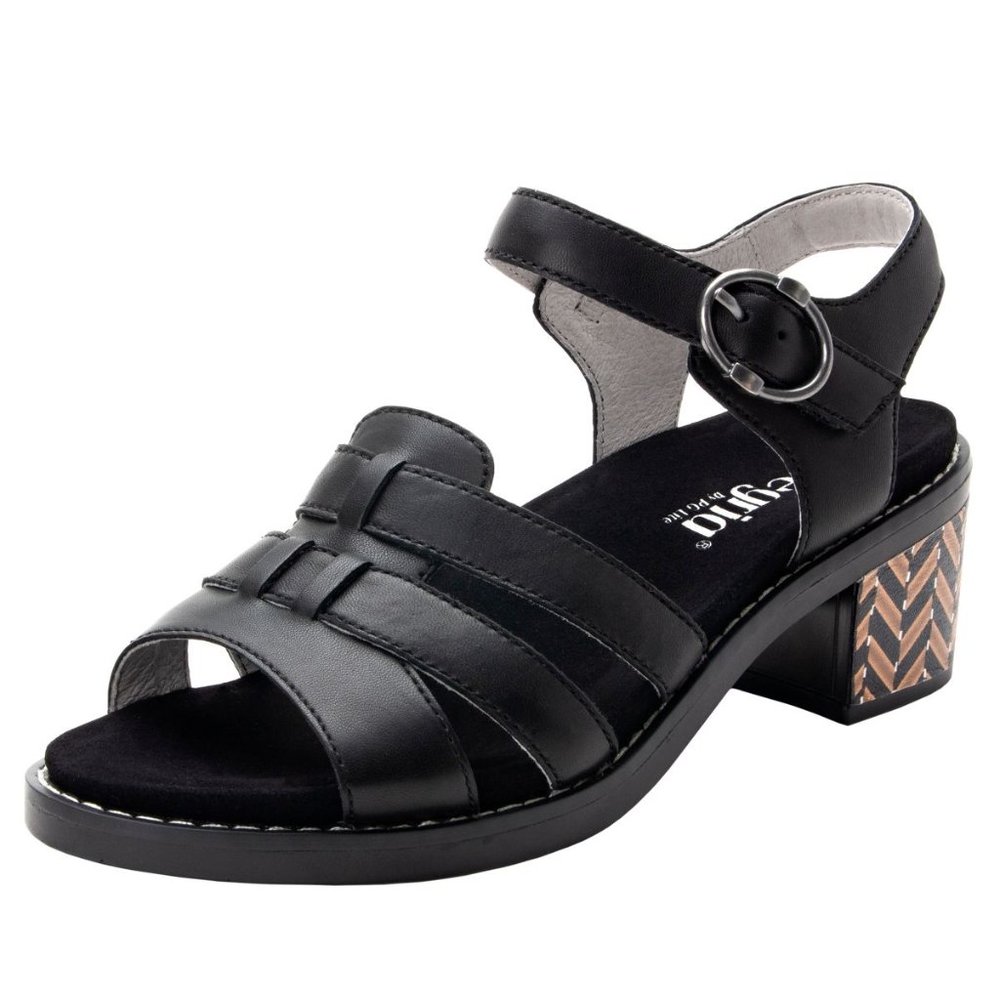 Alegria Women's Tasia Leather Chunky Heel Sandal Black Size 37